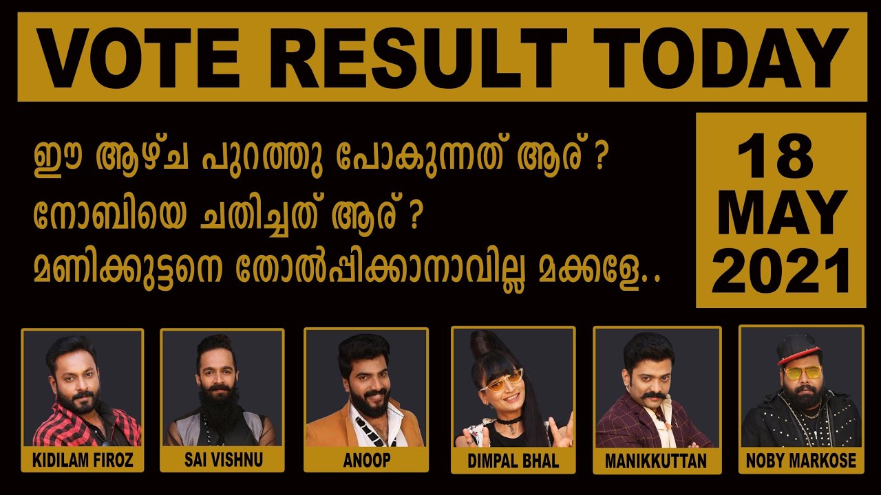 Vote Result Today 18 May 2021 till 1pm Bigg Boss Malayalam Season 3 Latest Live Vote Result #BBM3