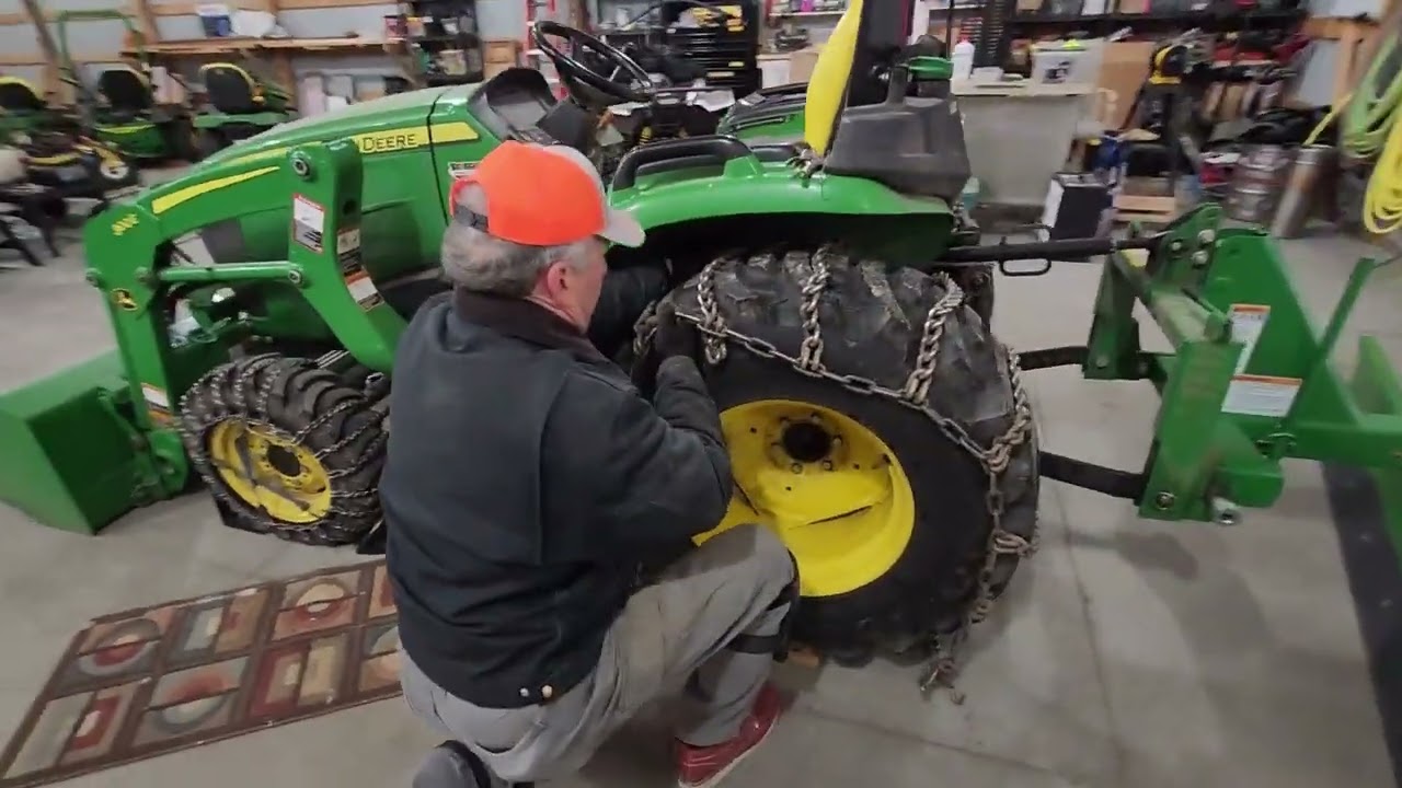 Chain install on our tractor in prep for winter