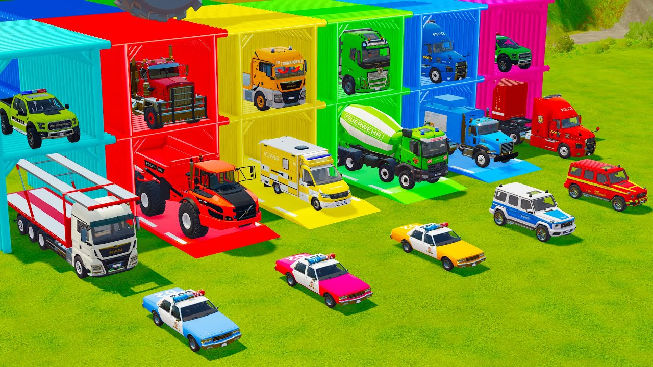 ALL POLICE CARS & SERVICE VEHICLES, FIRE ENGINE, TIPPING TRUCK TRANSPORT TO GARAGE - FS22