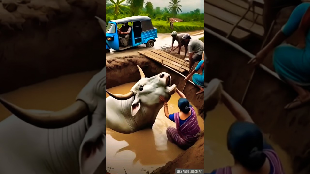 a cow saved by villagers 🐄 🐮 