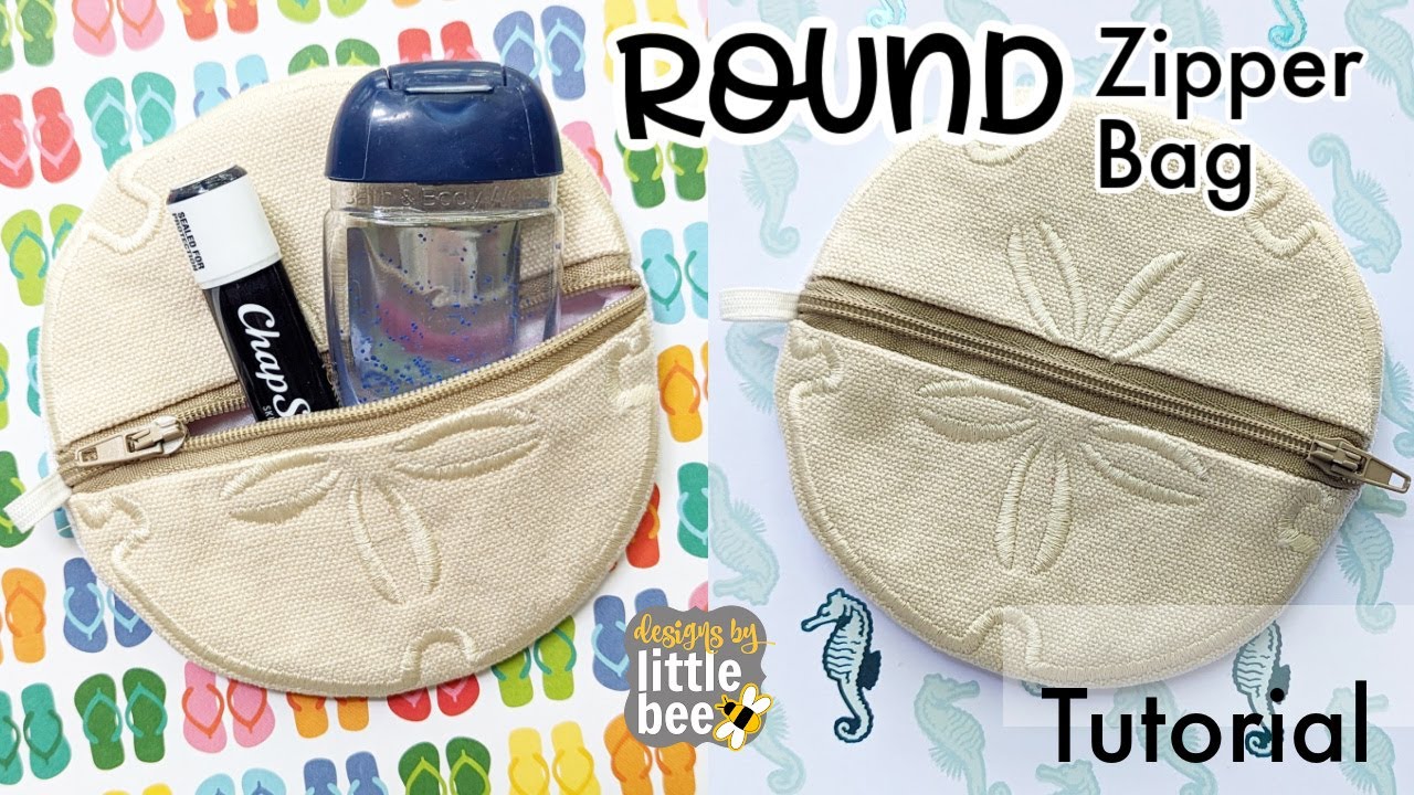 Round Zipper Bag Tutorial - Sand Dollar In-the-Hoop Machine Embroidery - Designs by Little Bee