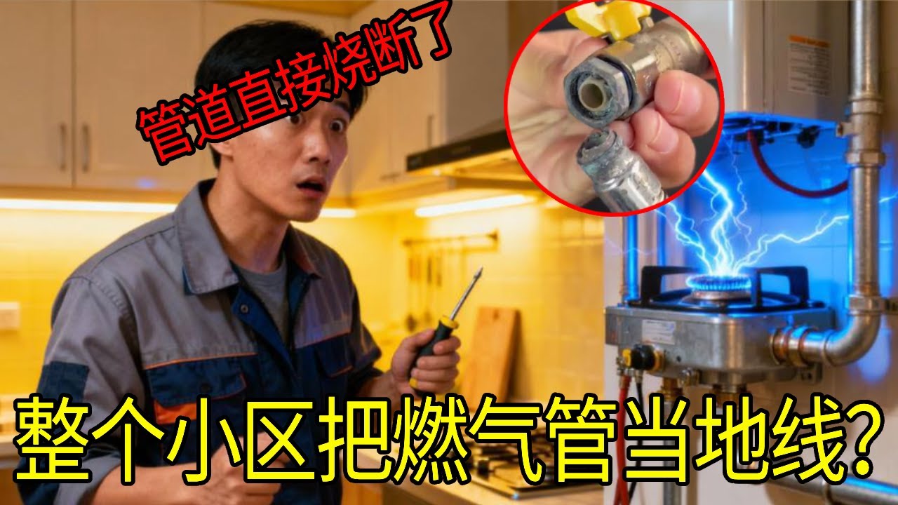 客户家燃气管都烧断了，整个小区把燃气管道当地线，这物业不要命了？【城阳电工电路】