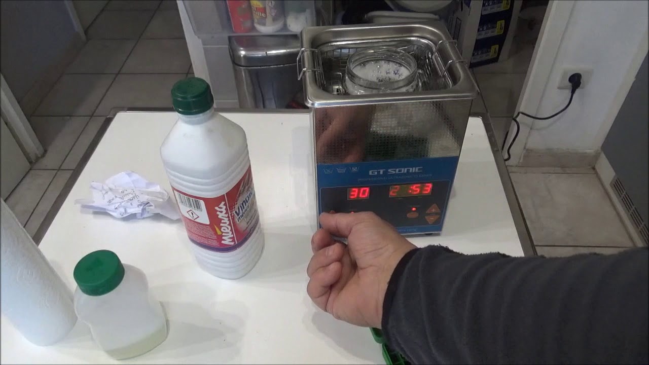 Nettoyage  des Douilles de tir avec un bac à ultra son, technique du bocal en verre