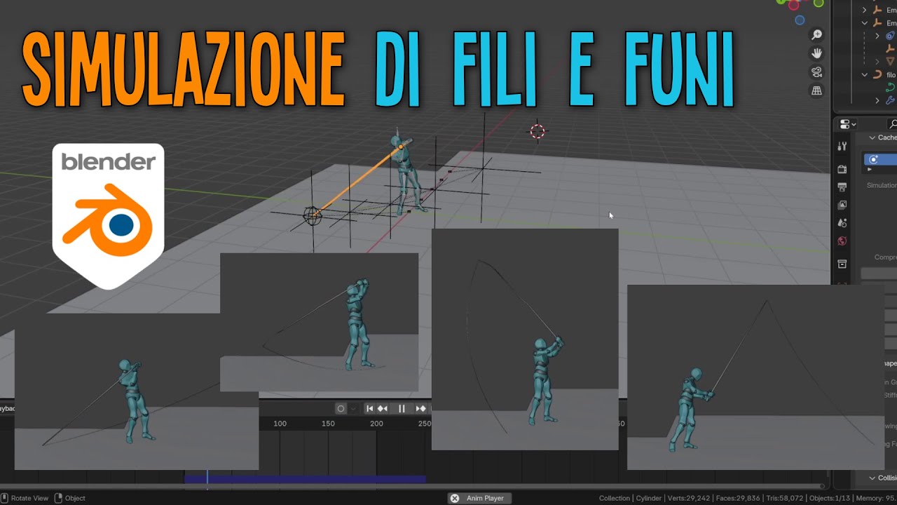 Fili, funi, catene... animarli con simulazioni in Blender - canna e filo da pesca