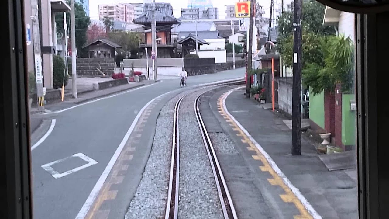0:45~1:20 Longest railroad crossing Japan Kumamoto Kyushu tram train rare tourist railway kawaii 36