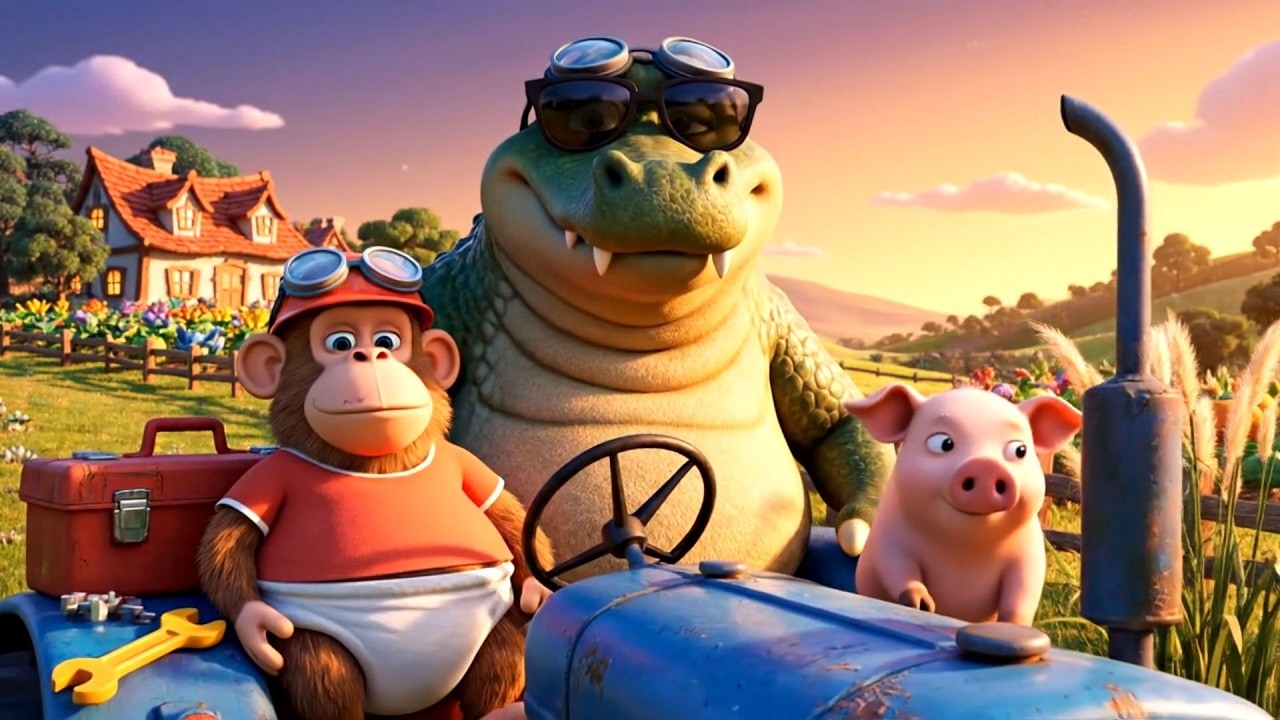 Cute Baby Monkey Adventure | Fixing the Tractor & Finding a Giant Crocodile