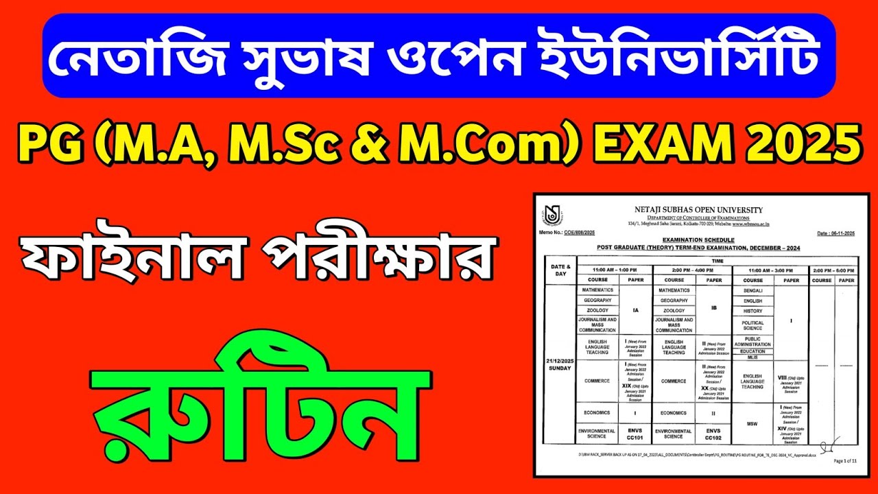 NSOU PG Final Exam Routine 2025 | NSOU PG Examination Schedule 2025 | NSOU PG Term End Exam Routine