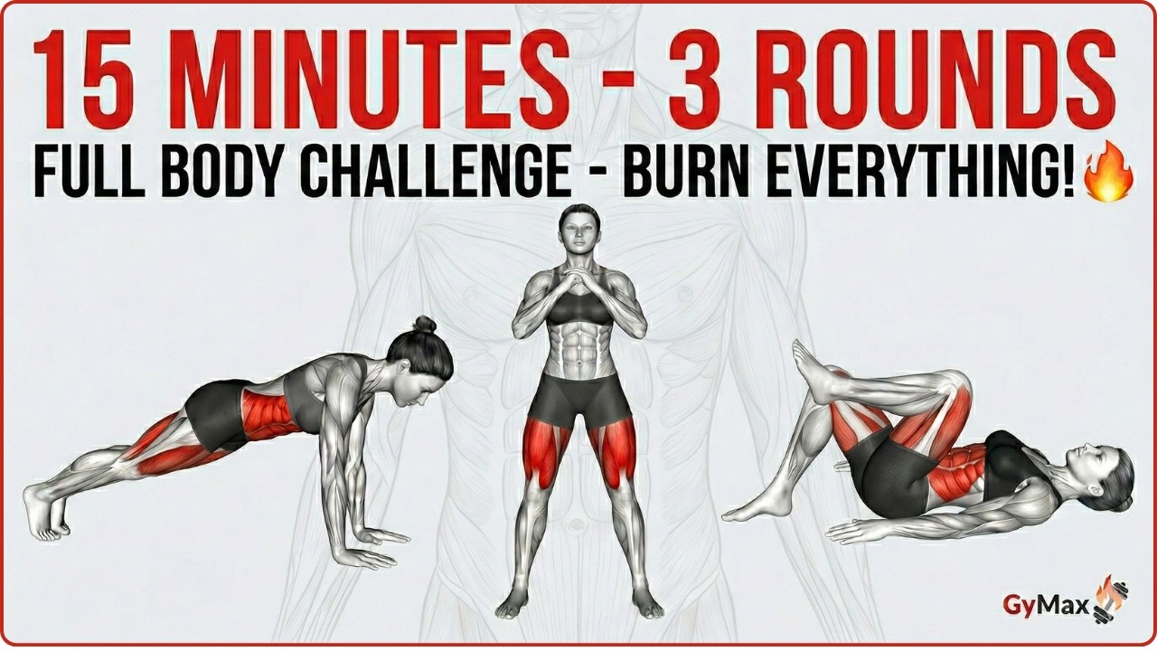 15 Min Full Body Challenge: 3 Rounds To Burn Everything 🔥 | GyMax