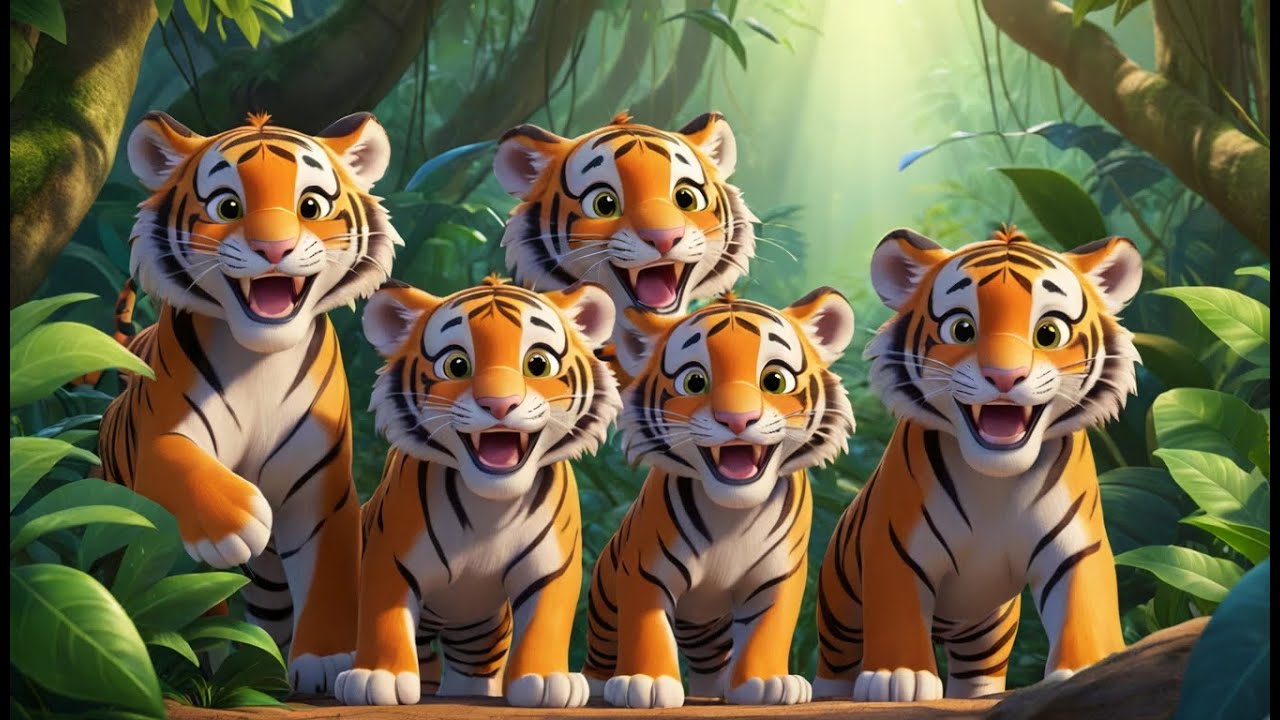 Fünf kleine Tiger brüllen, brüllen, brüllen | Dschungel-Lied & Zählen lernen
