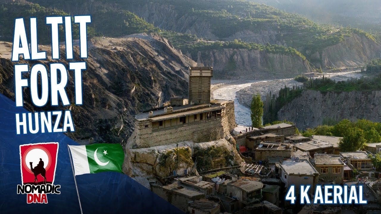 Aerial 4K cinematic video of Altit Fort, the old Hunza fort, Karimabad