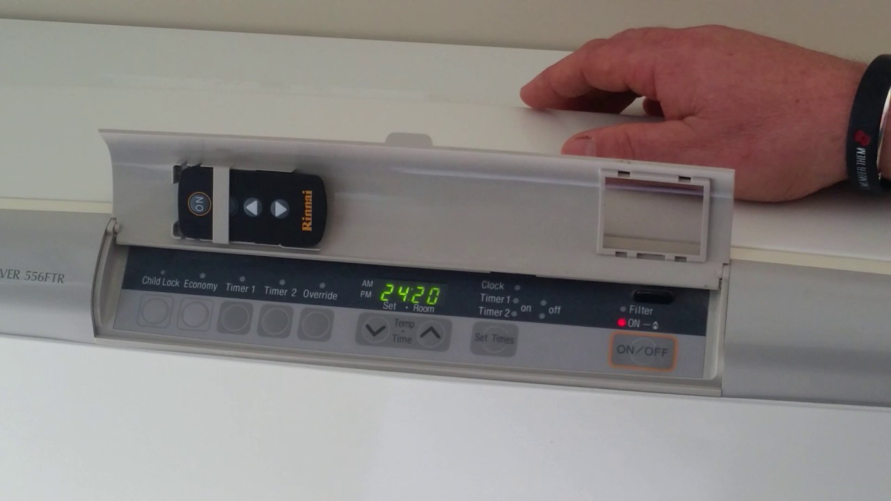 How to operate the control panel on a Rinnai Energysaver gas heater