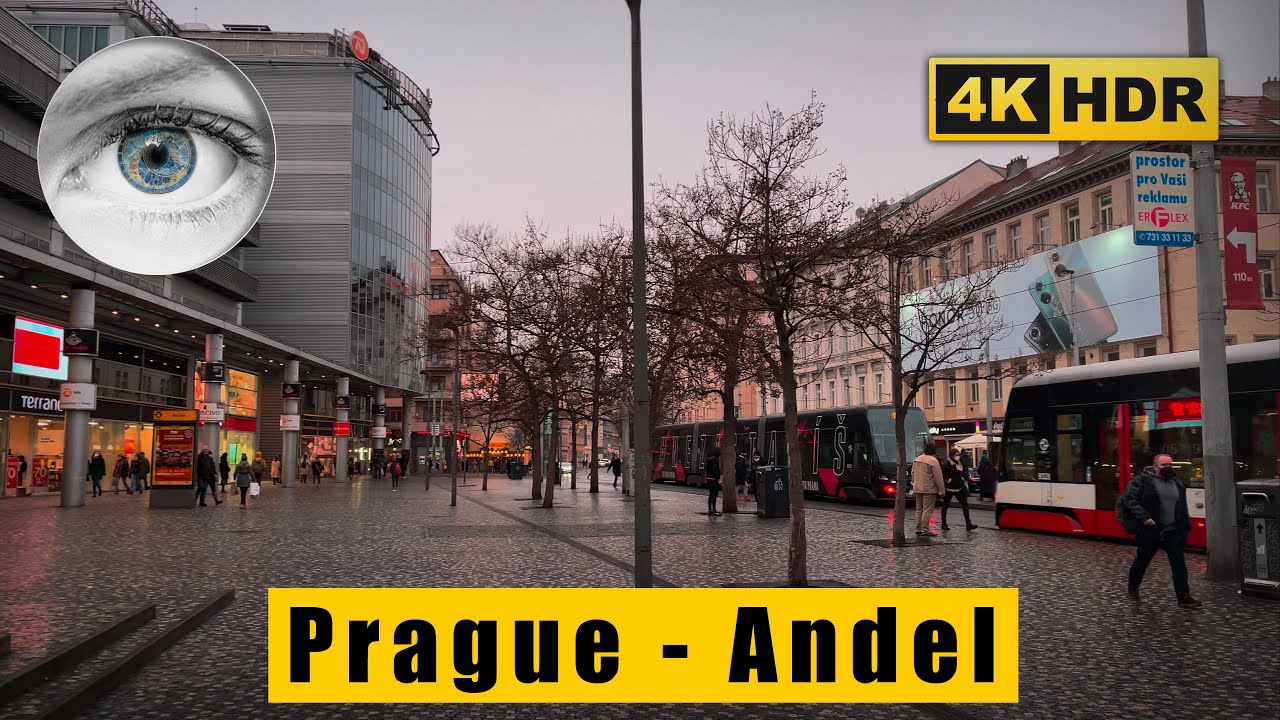 Anděl - Smichov - Prague neighborhood - Rain walking 4K HDR ASMR 🇨🇿 Czech Republic