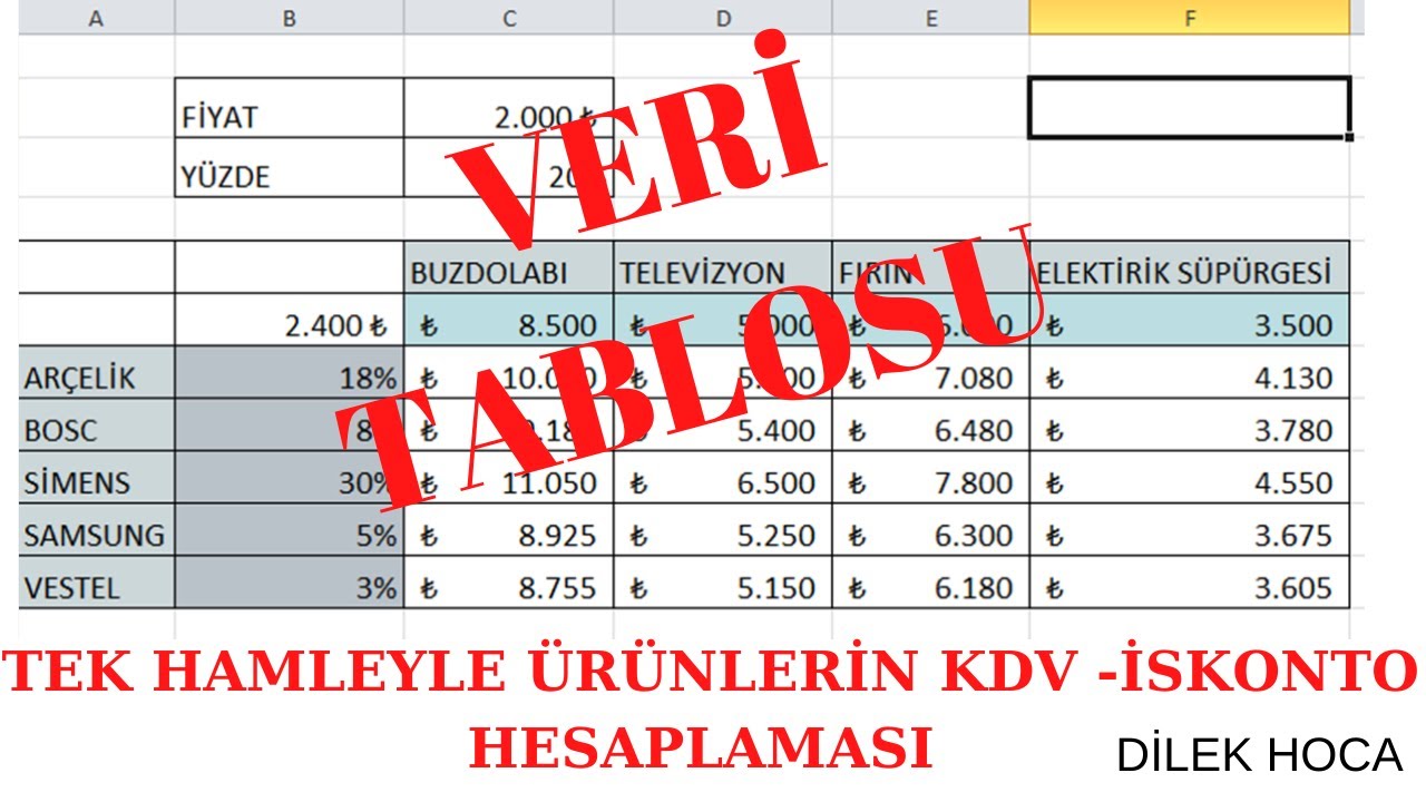 EXCEL KDV İSKONTO HESAPLAMA | VERİ TABLOSU | KISAYOL