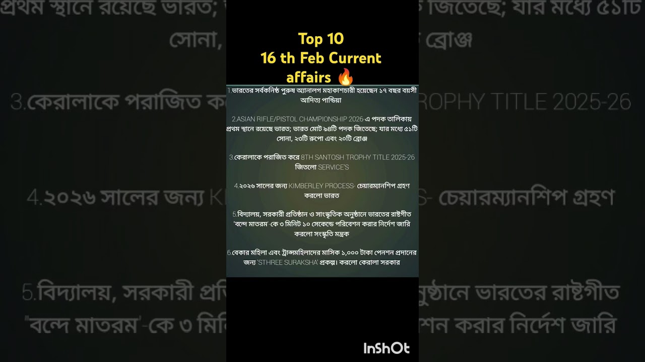 16th Feb top 10 current affairs fot upcoming Competitive Examination 🔥