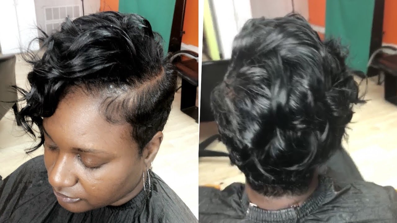 CURLY SHORT PIXIE CUT | TRACKS GLUED INTO HAIR