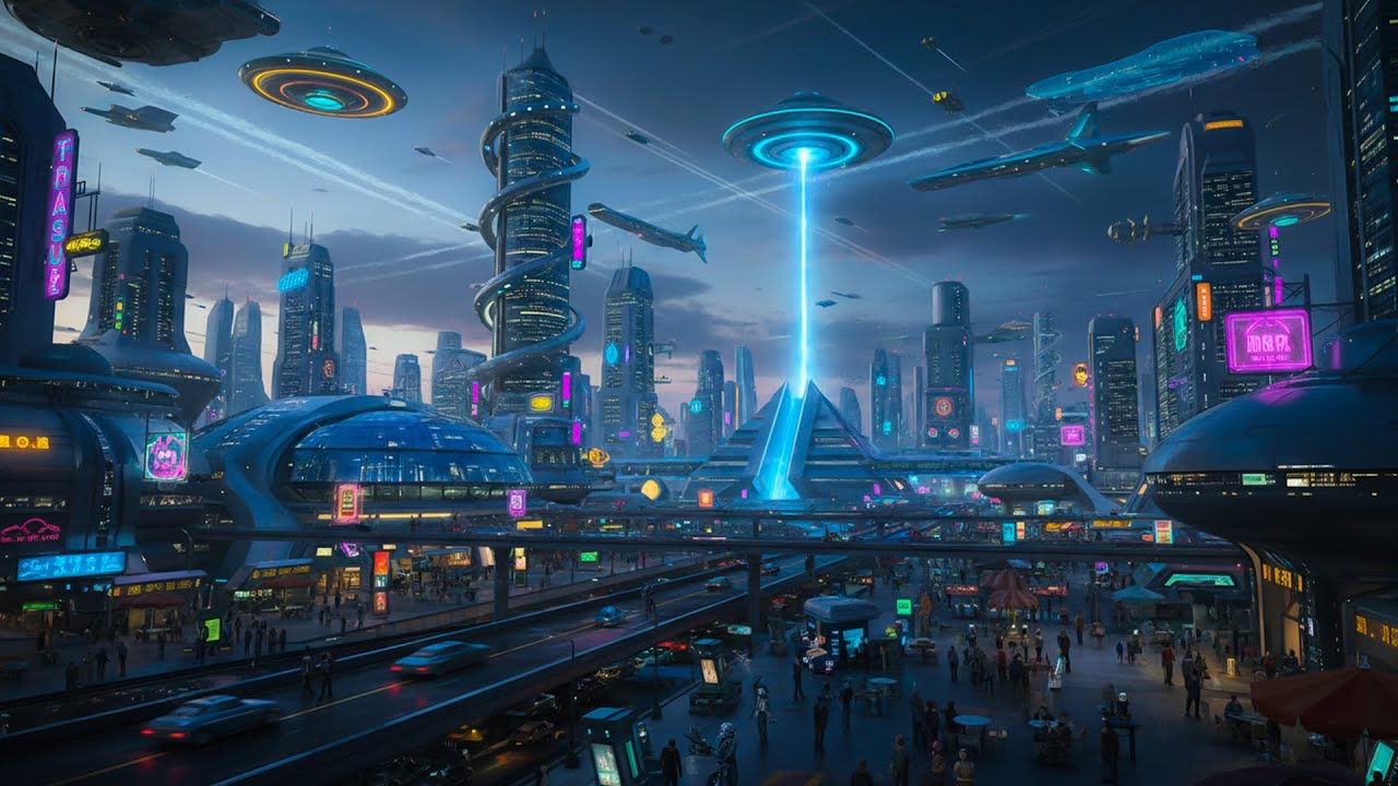 Neon Skies of an Alien Metropolis &mdash; Psychedelic Dark Space Ambient | Trippy Cosmic City | 4K