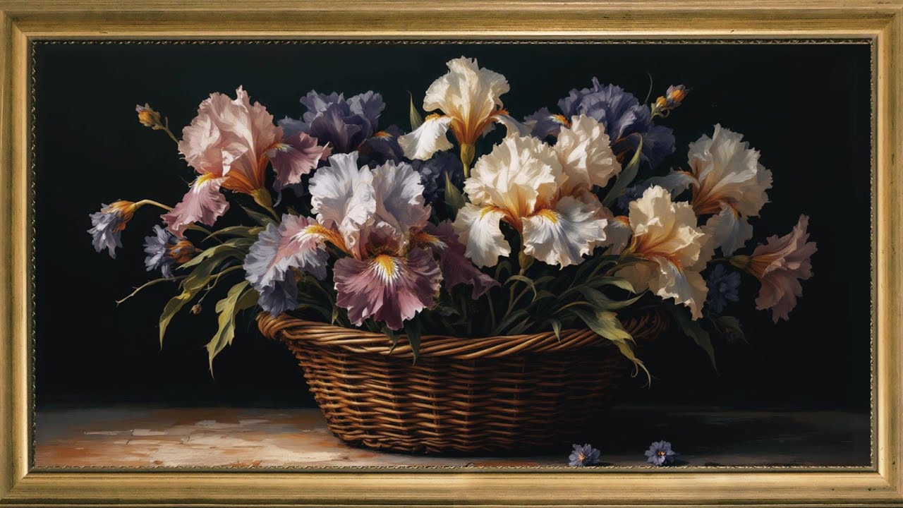Spring’s Embrace: Iris Whispers Art Frame TV | A Vintage Floral Symphony | Art Frame Screensaver