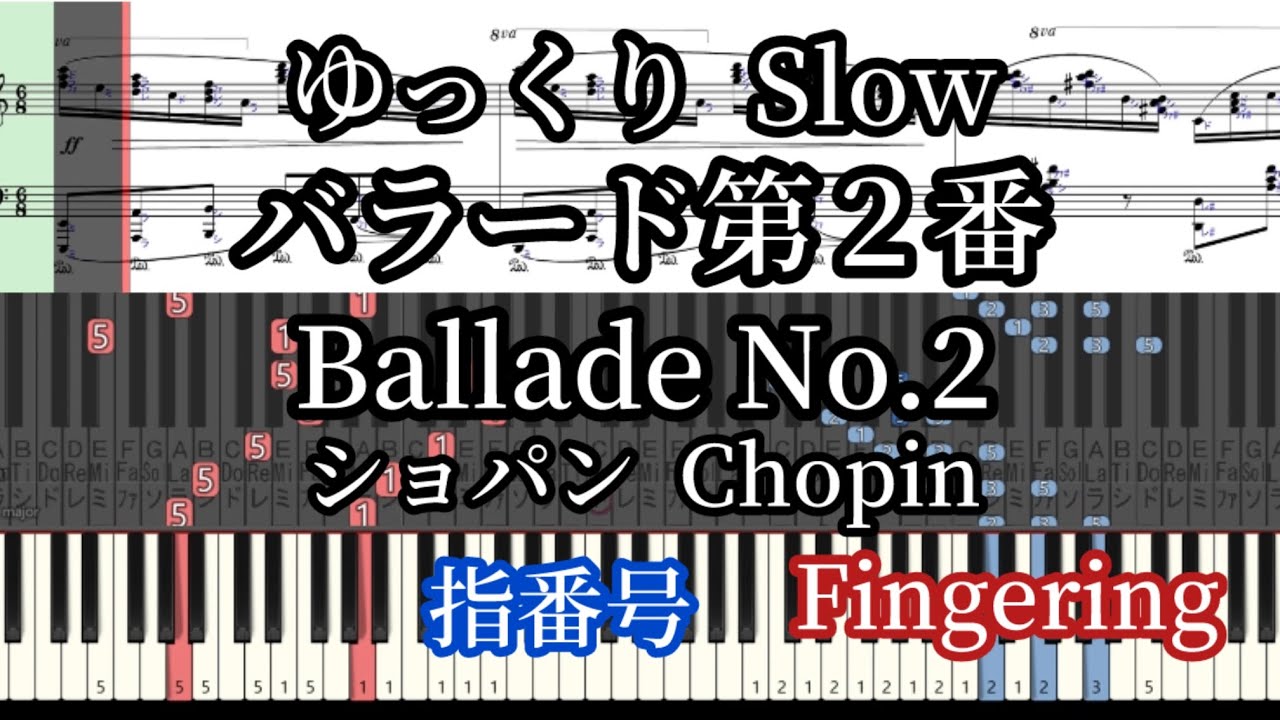 Chopin Ballade No.2 Медленный темп пиано-урок. Номера пальцев/с нотами【MIDI】