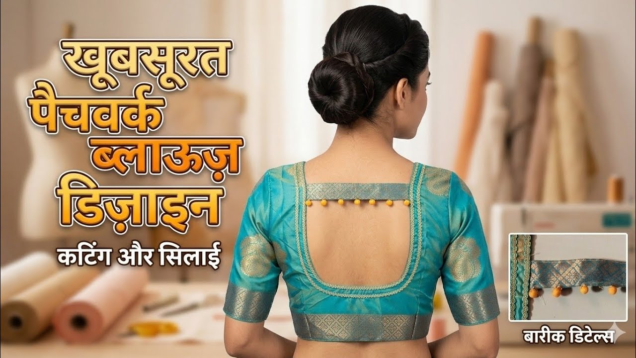 Latest Silk Blouse Back Neck Design Cutting and Stitching | Patchwork Blouse Design