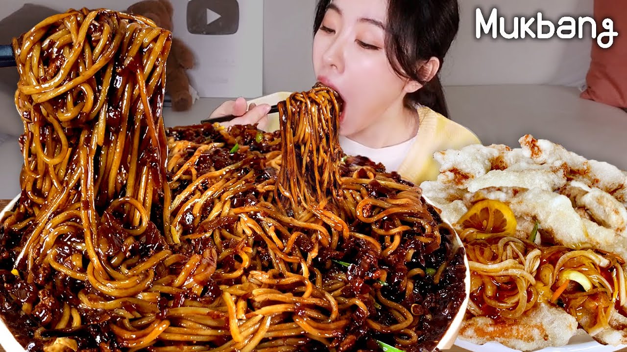 Сладкая и серная свинья, черная бокала Noodles ★ㅣjjajangmyeonㅣREAL SOUNDㅣASMR MUKBANGㅣEATING SHOW