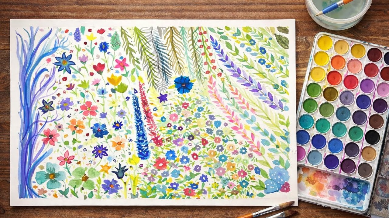 Painting a Vibrant Wildflower Meadow | Relaxing Watercolor ASMR #art #painting #drawing #amiraart 
