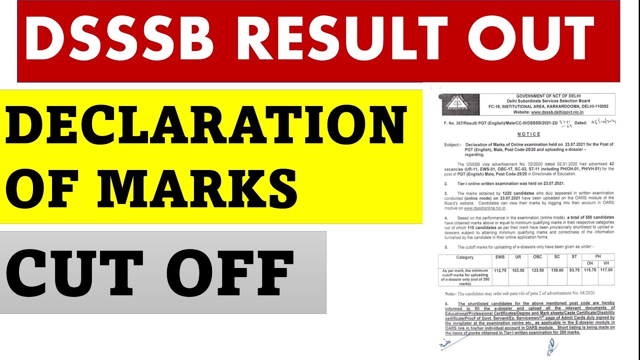 DSSSB RESULT OUT || RESULT OUT || DECLARATION OF MARKS || CUT OFF || LATEST UPDATE || NCERT MANTRA