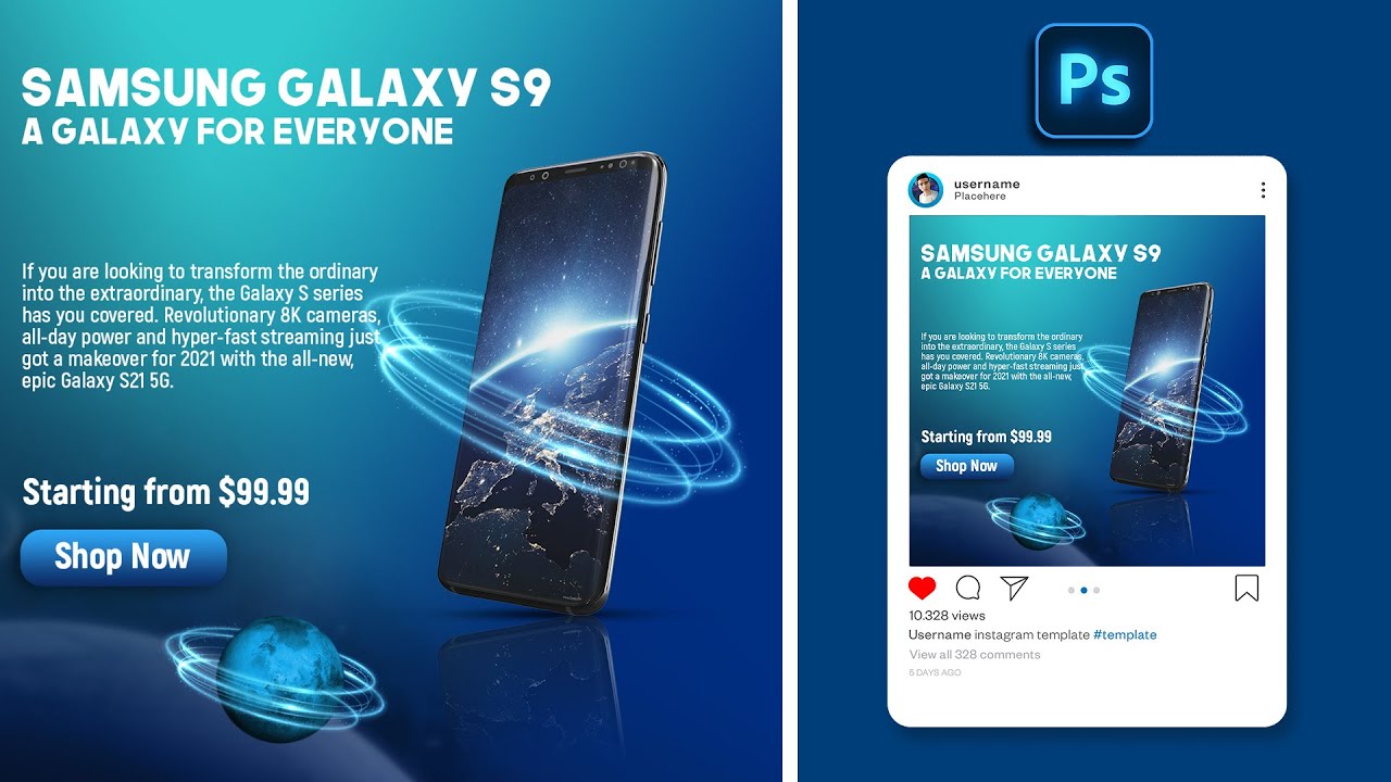 تصميم سوشيال ميديا بالفوتوشوب | Samsung Social Media Post Design in Photoshop