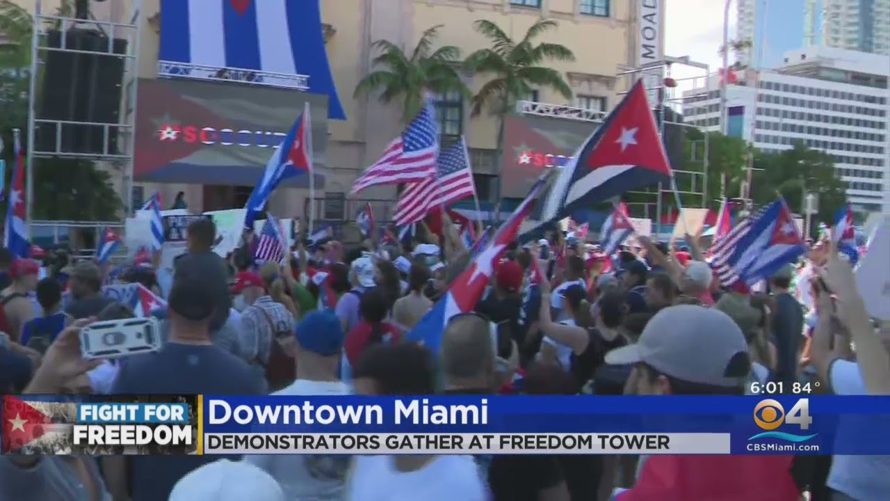 Hundreds Gather In Downtown Miami To Protest For Cuba's Freedom