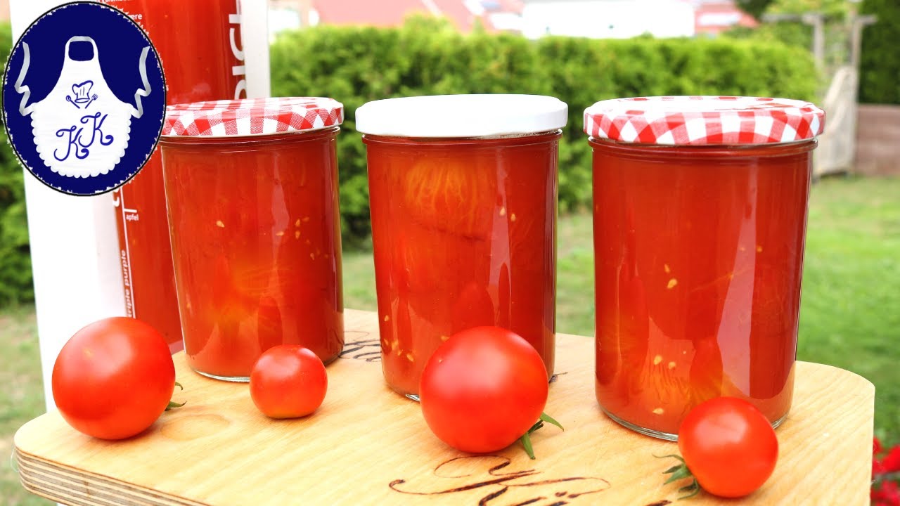 Geschälte Tomaten im eigenen Saft einkochen, ohne Salz, Zucker und Essig