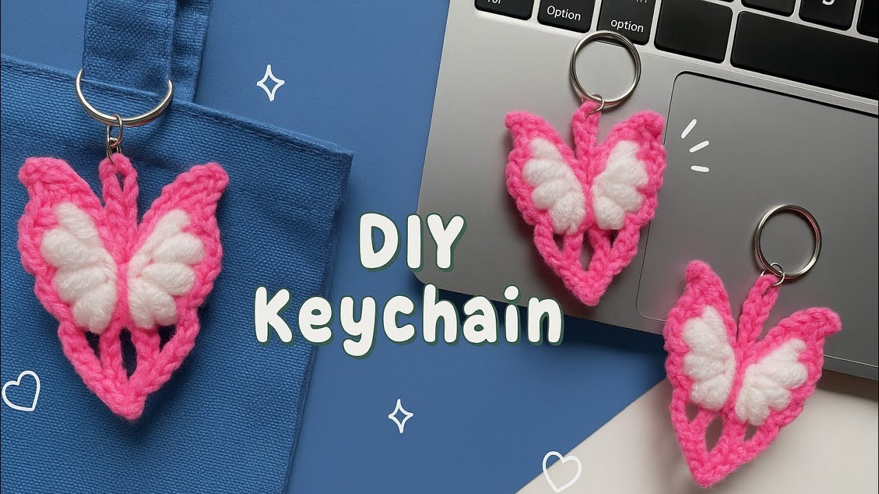 How to Crochet For Beginners Butterfly Keychain Tutorial🦋#howtocrochetit#crochet crochet keychain