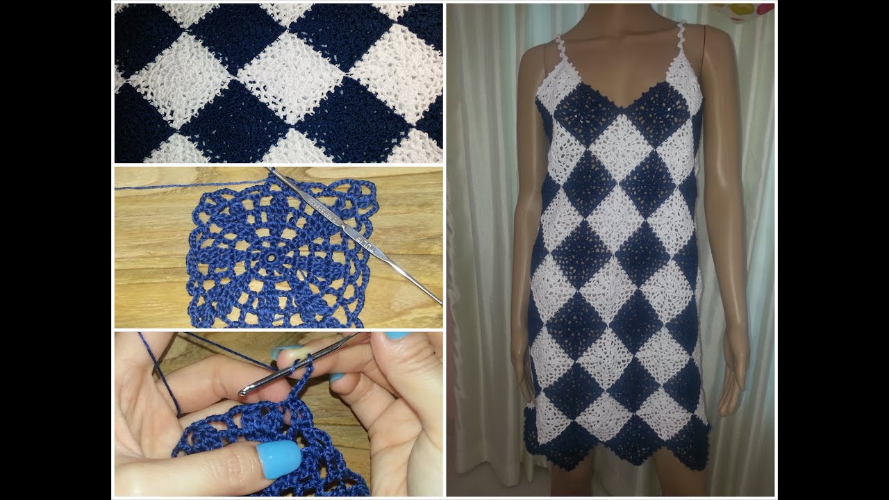 Crochet granny square dress tutorial part 1 of 3 (Granny Square Pattern #2)