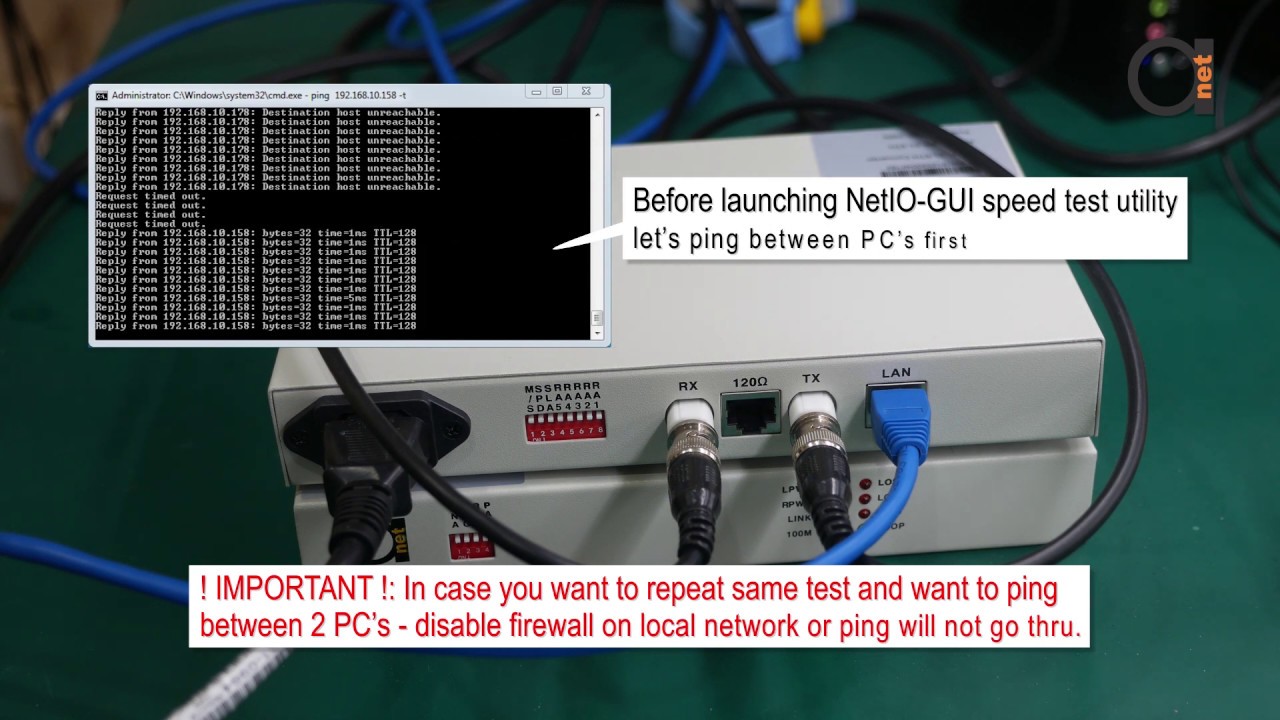 E1 G.703 to Ethernet Conversion Real Throughput test with NetIO-GUI Client - Server Utility