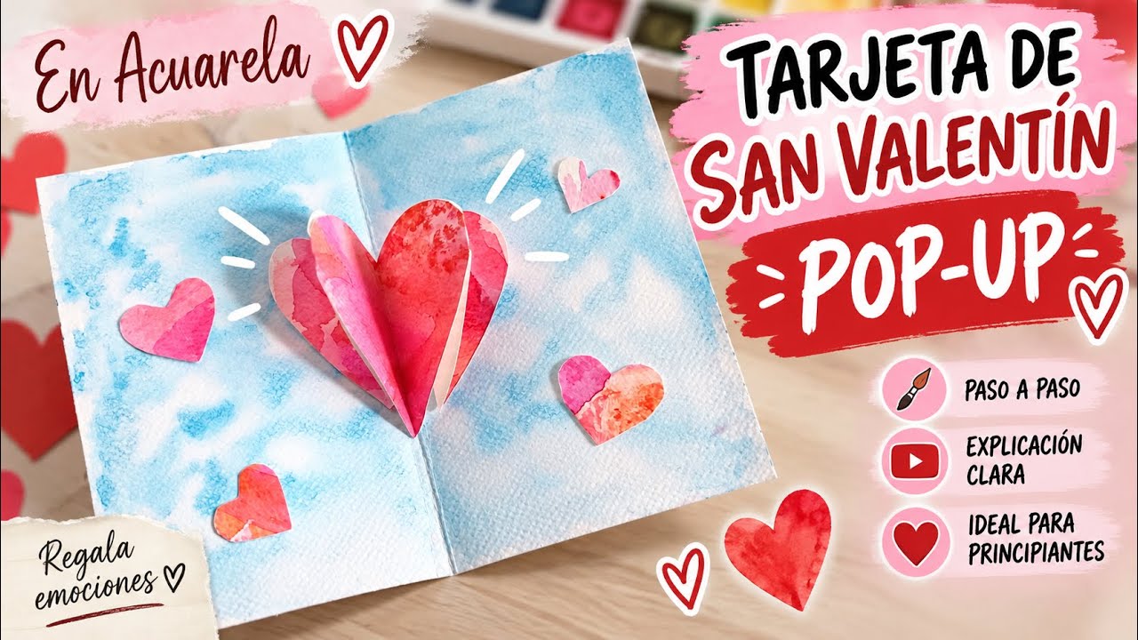😍Hice estaTARJETA PARA MI NOVIO y le encantó *Manualidades 14 de febrero en acuarela.* San Valentín