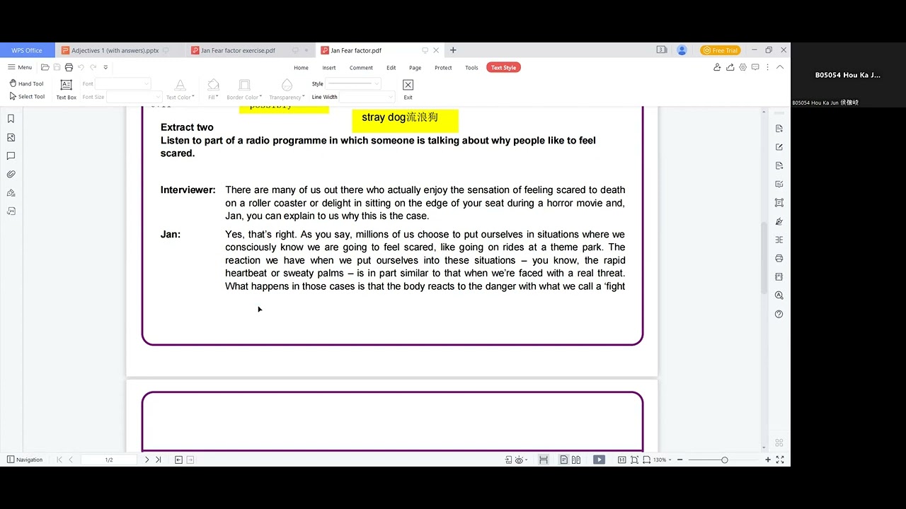 C1 level Listening  - Fear factor (part 1)
