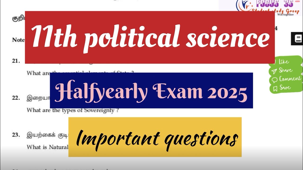 11th political science | Halfyearly Exam 2025 | Important Questions 
