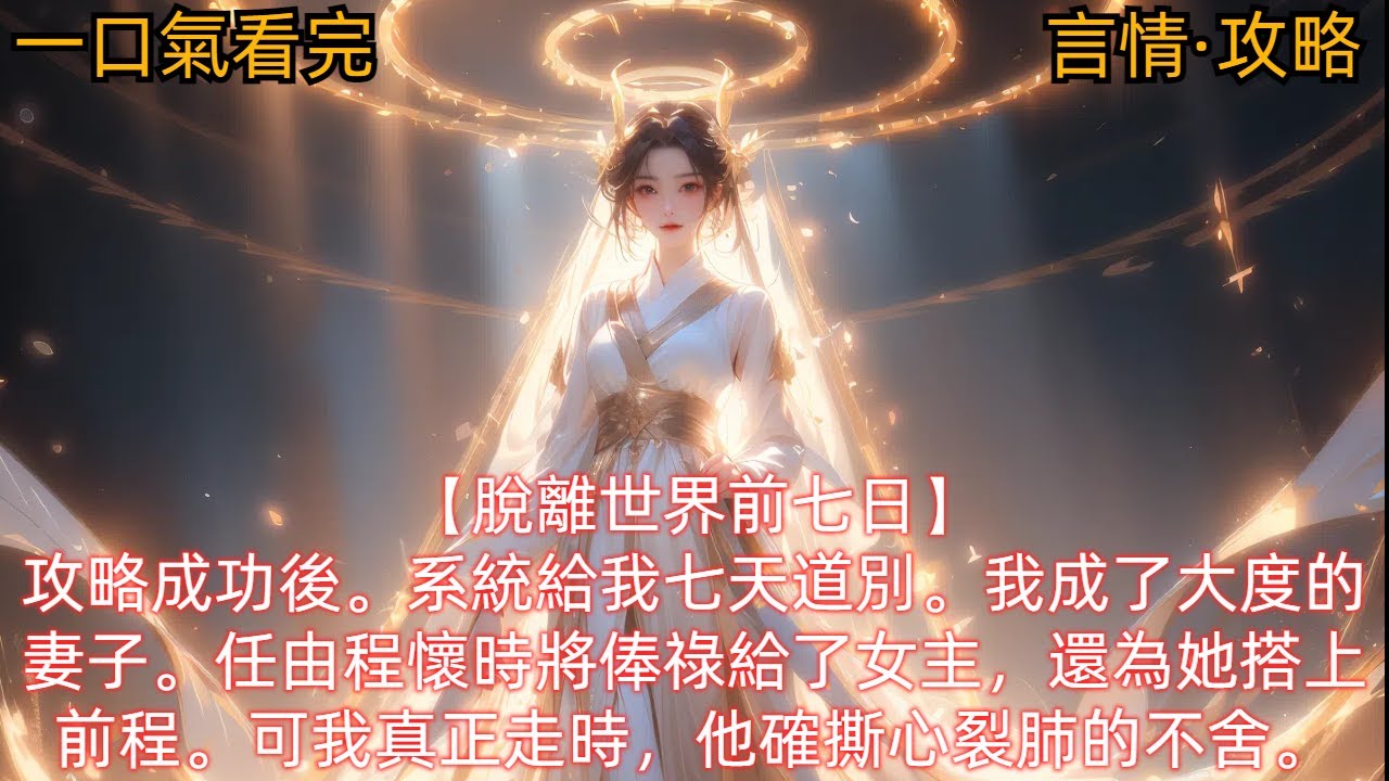 【言情·攻略】攻略成功後。系統給我七天和這個世界道別。我成了大度的妻子。任由程懷時將俸祿給了女主，還為她搭上前程。可我真正走時，他確撕心裂肺的不舍。