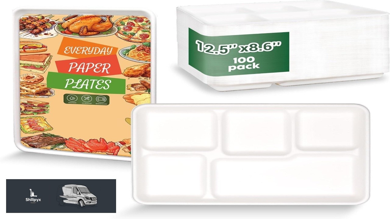 ZOES HOMEWARE Одноразовые тарелки с 5 отделениями, 100 штук, 30 см x 20 см, 100%