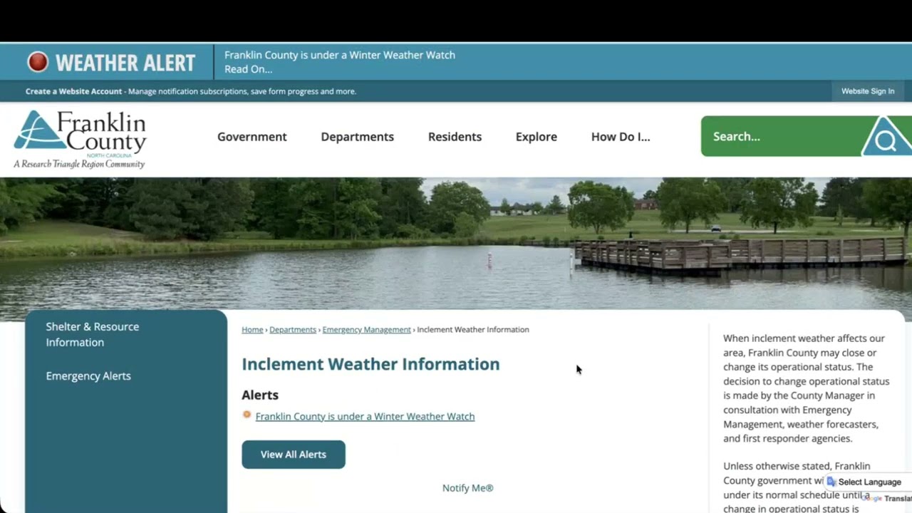 Inclement Weather Page on Website