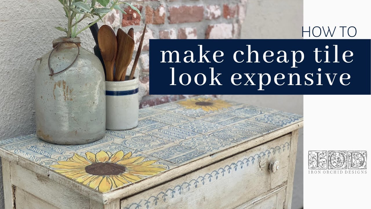Easy Faux Tile Makeover with IOD Stamps | DIY Home Decor | Furniture Flip