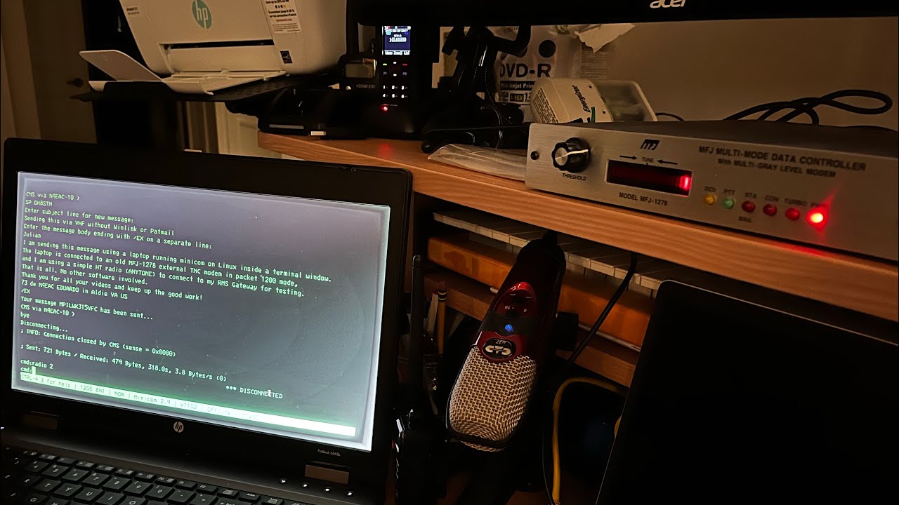 Connect to a Winlink packet RMS gateway using minicom via CMS MFJ-1278 external TNC and an HT