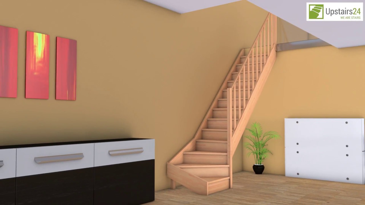 Escalier en bois massif en Kit Casablanca 1/4 tournant, contremarches et rampe - Upstairs24