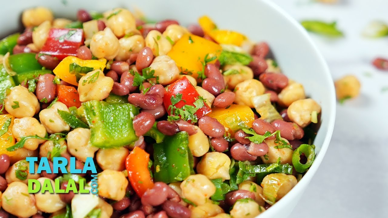 bean and capsicum salad recipe | rajma, kabuli chana salad | protein rich Indian rajma salad |
