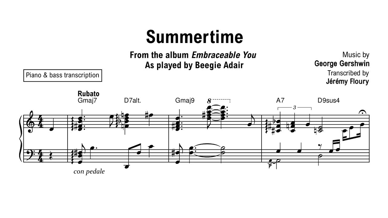 Summertime - Beegie Adair - Piano transcription (sheet music)