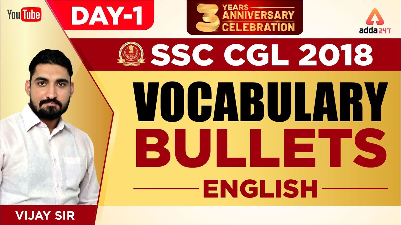 SSC CGL 2018 |  VOCABULARY BULLETS | Day 1 | English | SSC 2019 by Inspector Vijay Dhamu