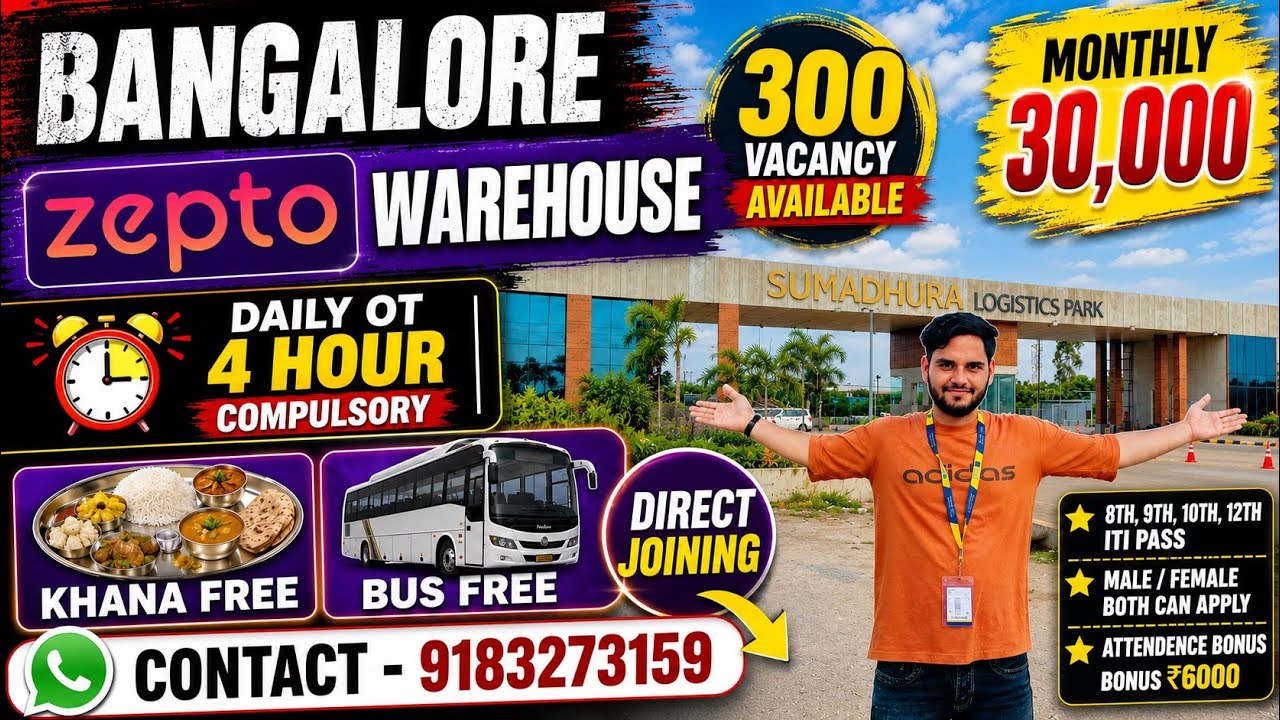 🚨 Bangalore New Job Vacancy 2026 | Salary ₹29,500 + Daily OT | 300 Vacancies | Male & Female 🤑