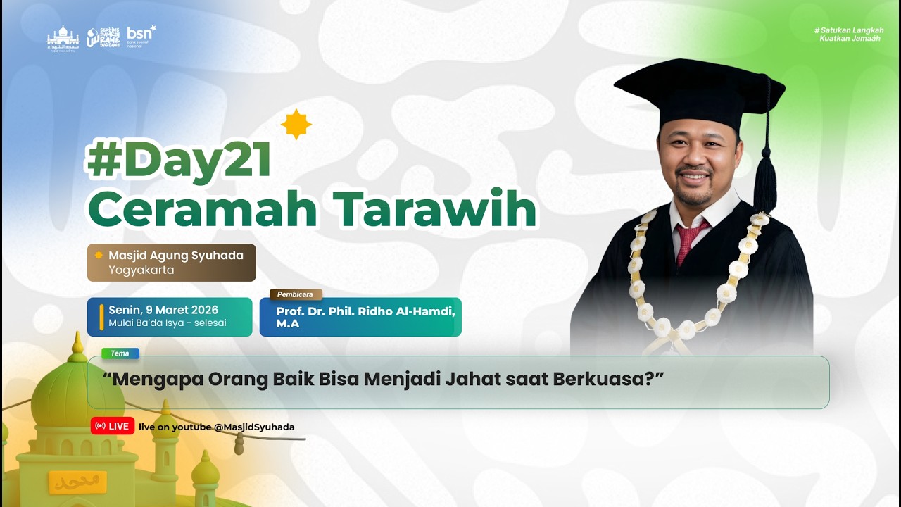 🔴 LIVE Ceramah Tarawih | Prof. Dr. Phil. Ridho Al-Hamdi, M.A | Masjid Agung Syuhada