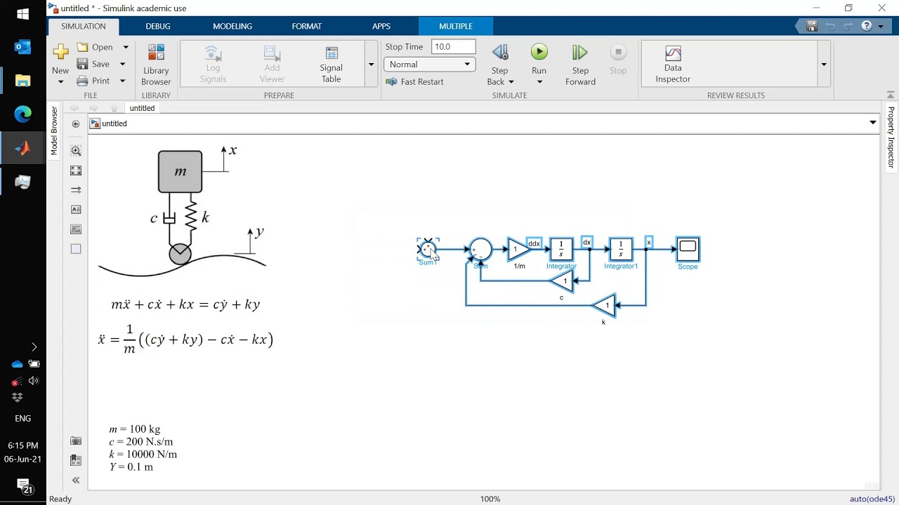 Модель автомобиля Quarter-Car в Matlab Simulink