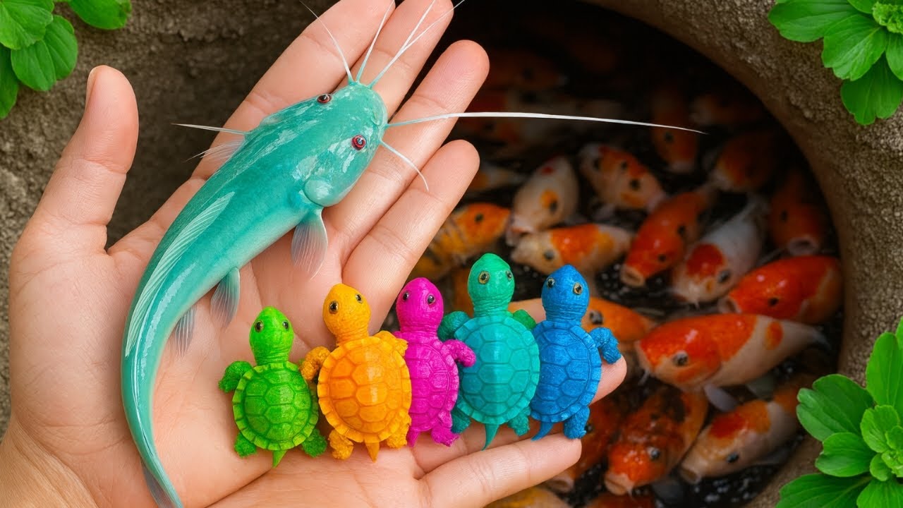 Catching Beautiful Ornamental Fish in a Tiny Pond | Knife Fish, Mini Koi & Guppy