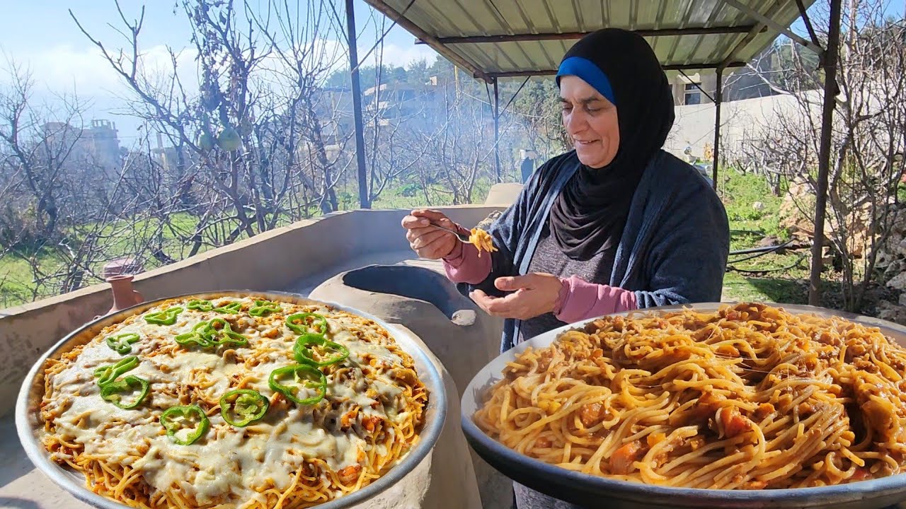 المعكرونة باللحمة والخضار بالطابون🔥الأكلة التي تعشقها أمي قبلنا😅❤️أكلة سريعة ولذيذة جدا👌
