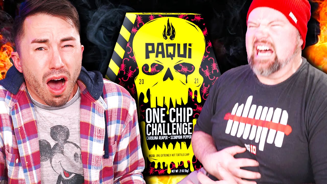 Men Try Eating the Worlds SPICIEST Chip - The One Chip Challenge